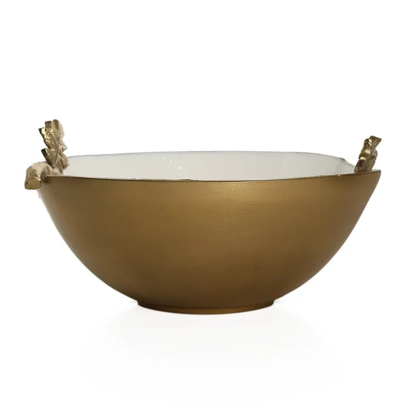 Florence Square Round Bowl, Antique Gold & White Enamel