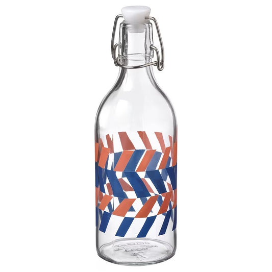 KORKEN Bottle with stopper,bright blue bright orange, 17 oz