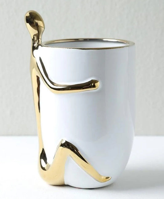 Home Embraced Vase White & Gold