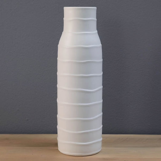 Creped Ceramic Vase 14.5x14.5x44.5cm-Matt White