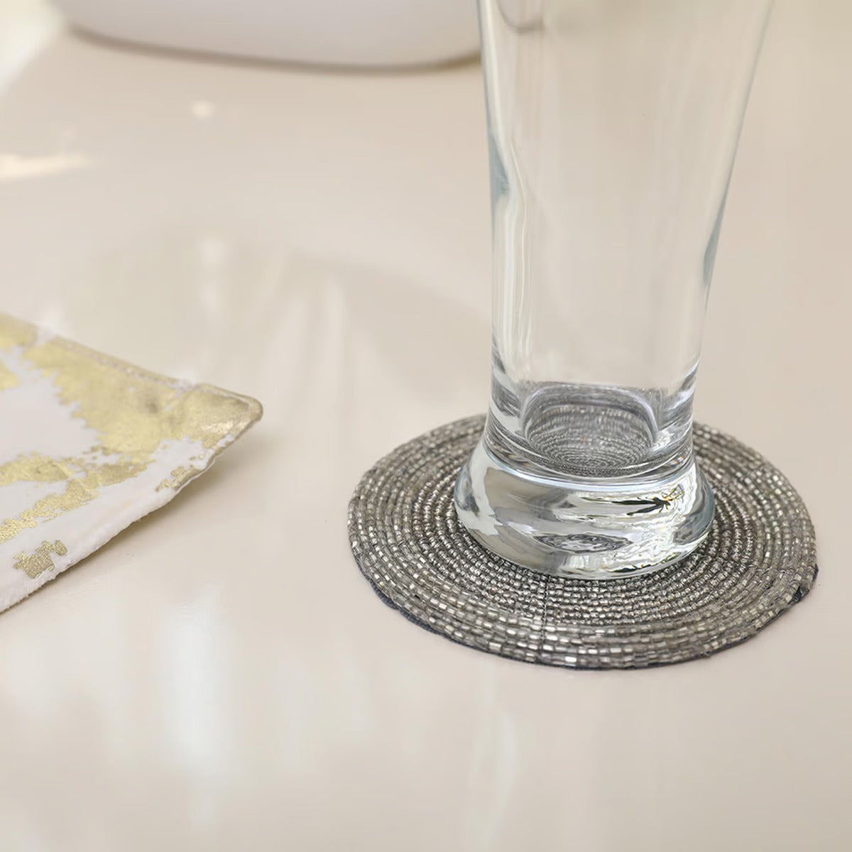 FIESTA BEADED S/4 COASTER SILVER