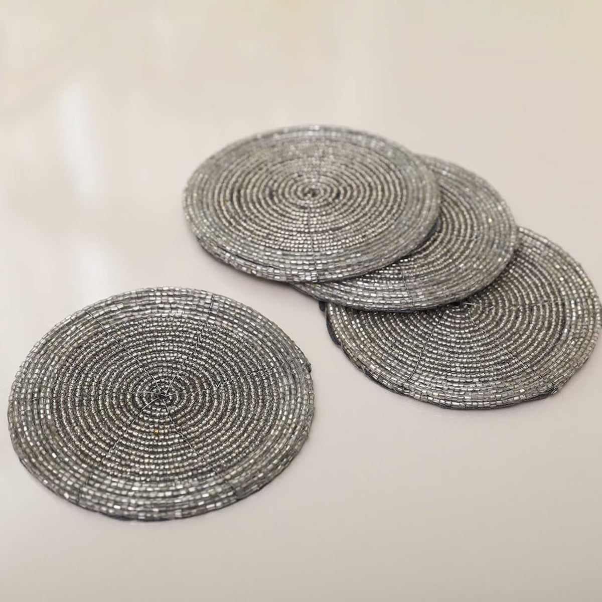 FIESTA BEADED S/4 COASTER SILVER