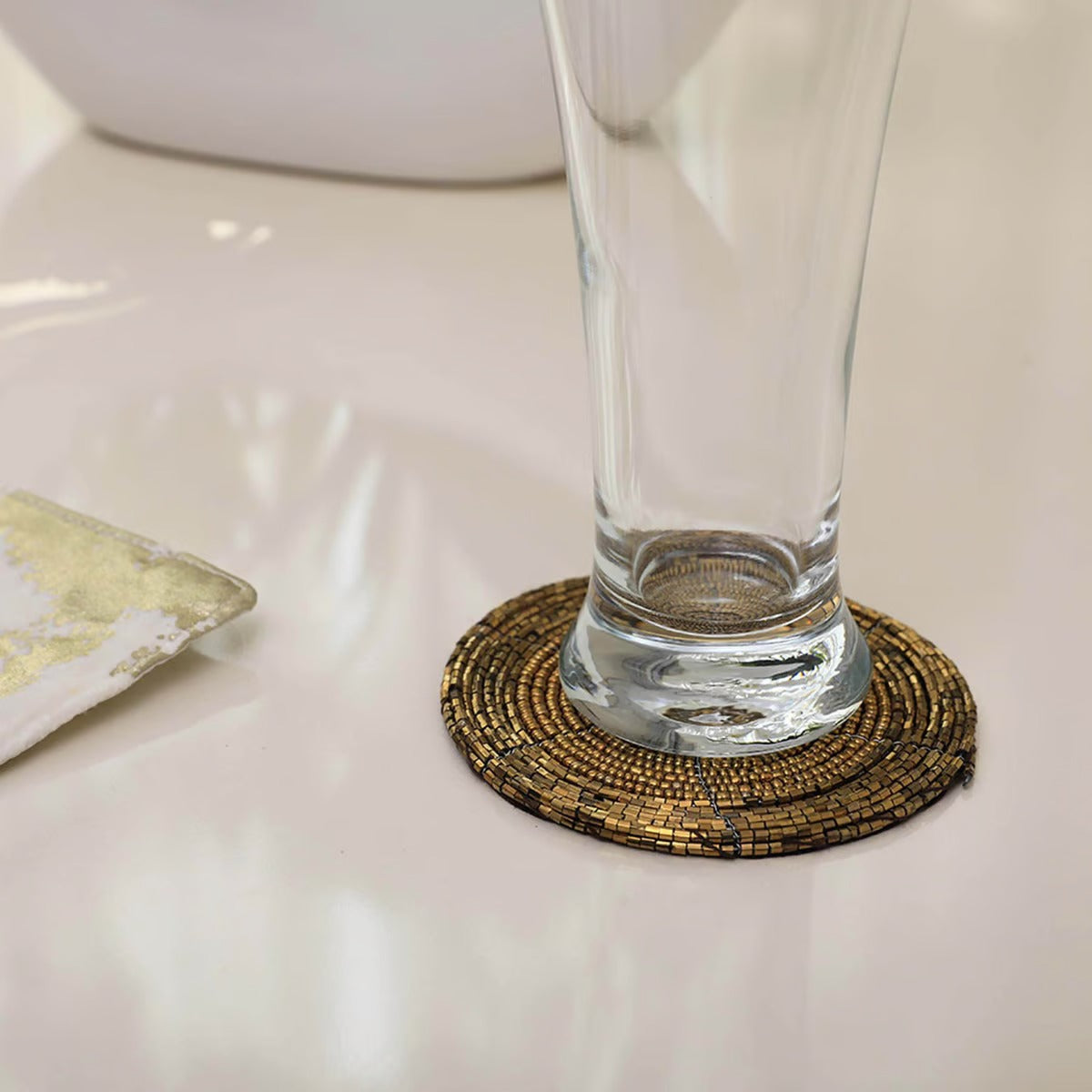 FIESTA BEADED S/4 COASTER GOLD
