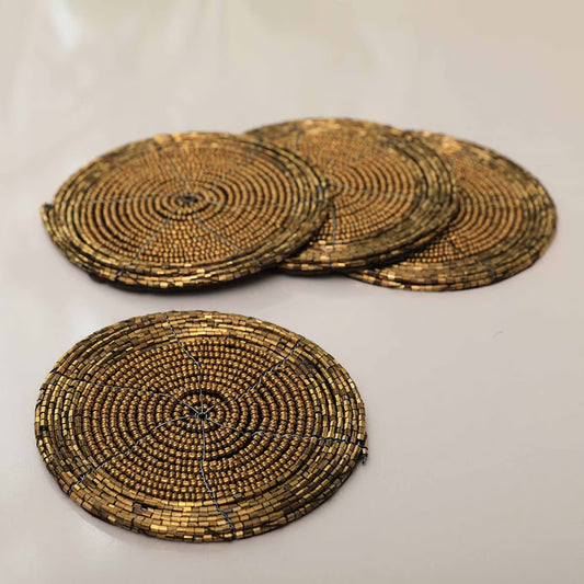 FIESTA BEADED S/4 COASTER GOLD