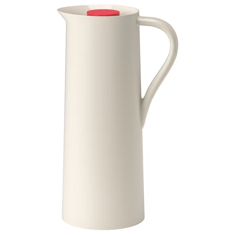 BEHÖVD Vacuum flask, beige/red, 1 l