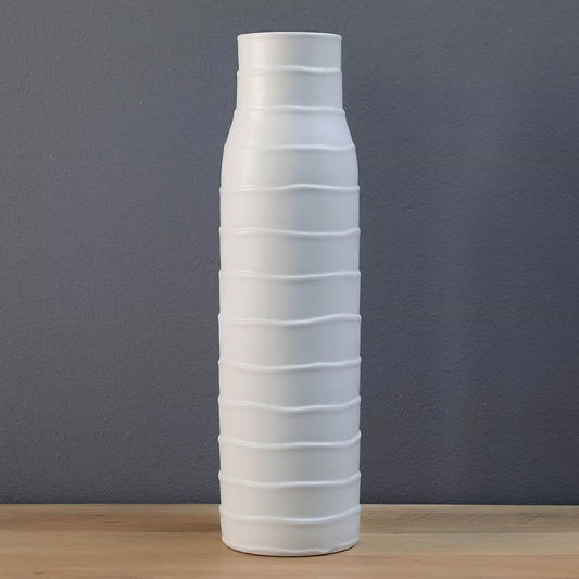 Creped Ceramic Vase 17x17x59cm-Matt White