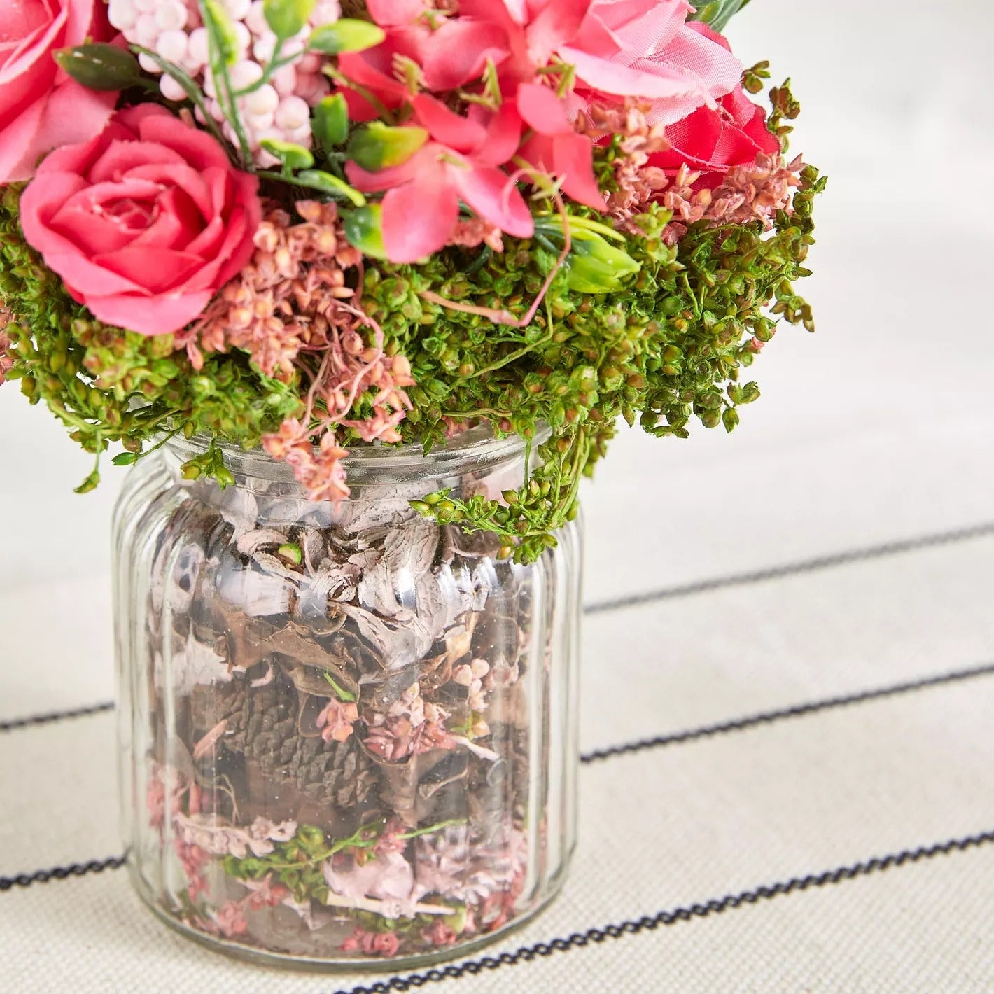 Vidor Rose Mixed Flowers in Glass Pink Pot - 19 cm