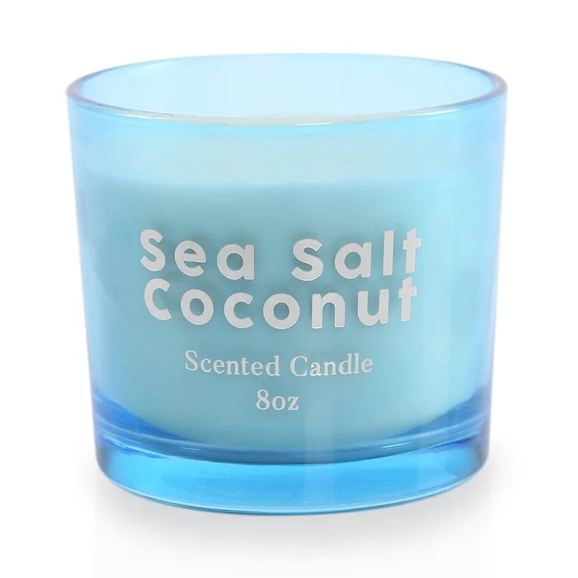 Sea Salt Coconut Glass Candle, Blue – 8.9x9.9 cms