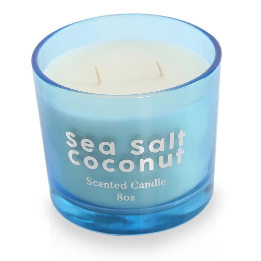 Sea Salt Coconut Glass Candle, Blue – 8.9x9.9 cms