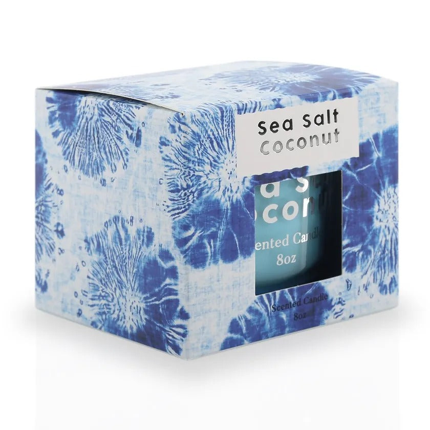 Sea Salt Coconut Glass Candle, Blue – 8.9x9.9 cms