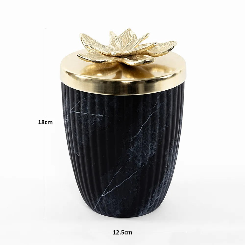 Fluer Trinket Jar, Black & Gold - 12.5x18 cm