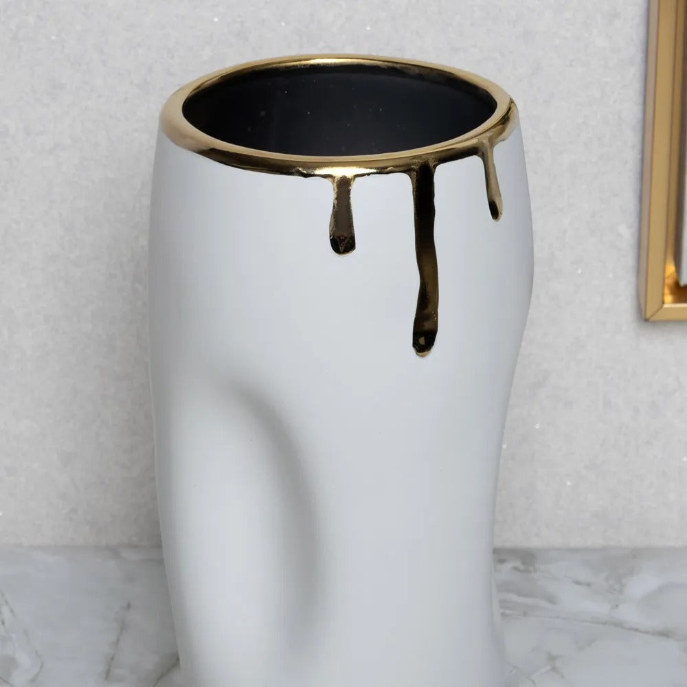 Ceramic Melt Vase, White - 14x36 cm