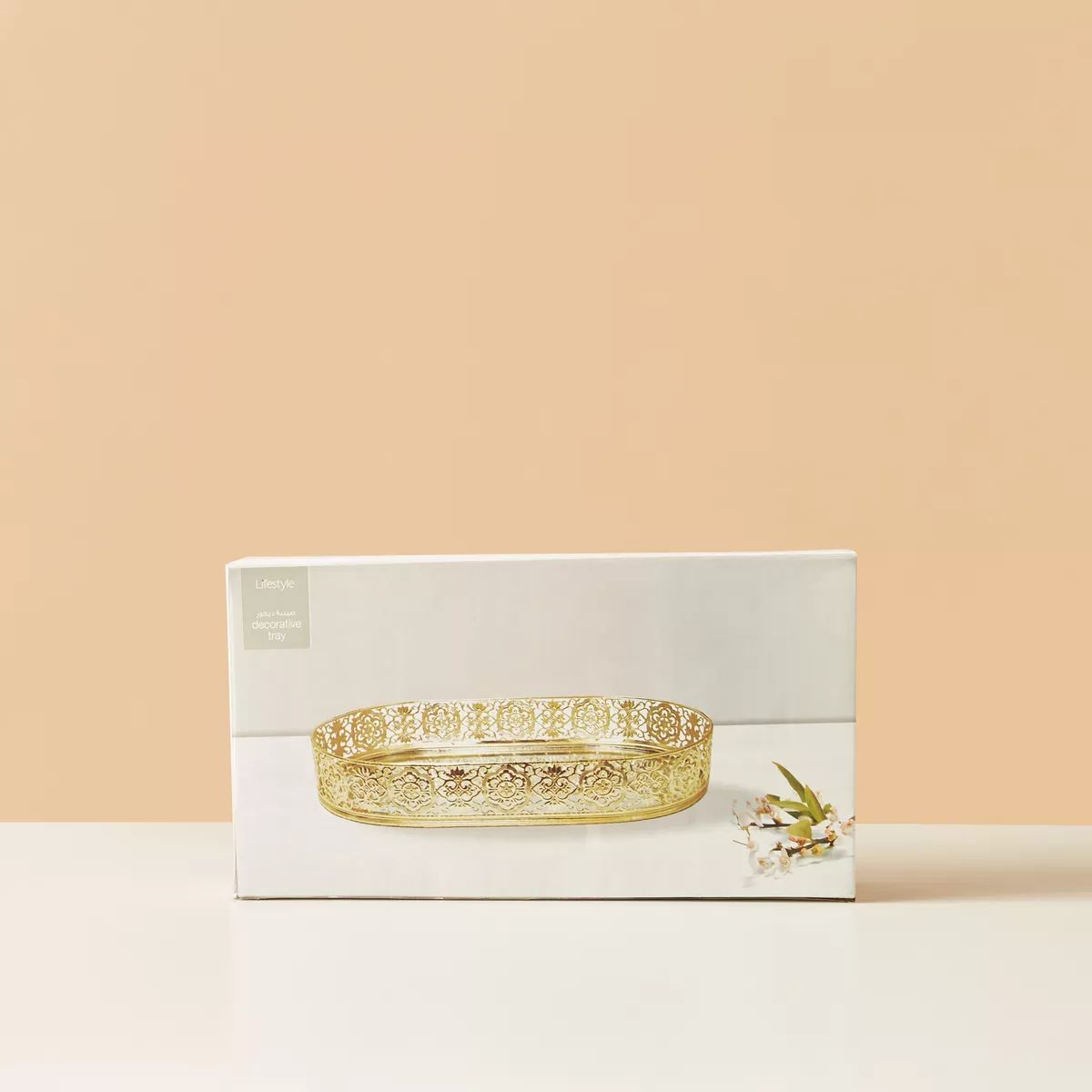 Metallic Mirror Top Oval Tray - 38x19 cms
