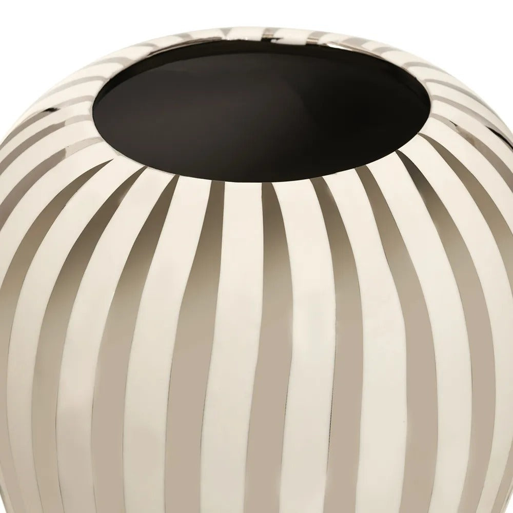 Ribbon Ceramic Vase, White & Silver - 22x34 cm