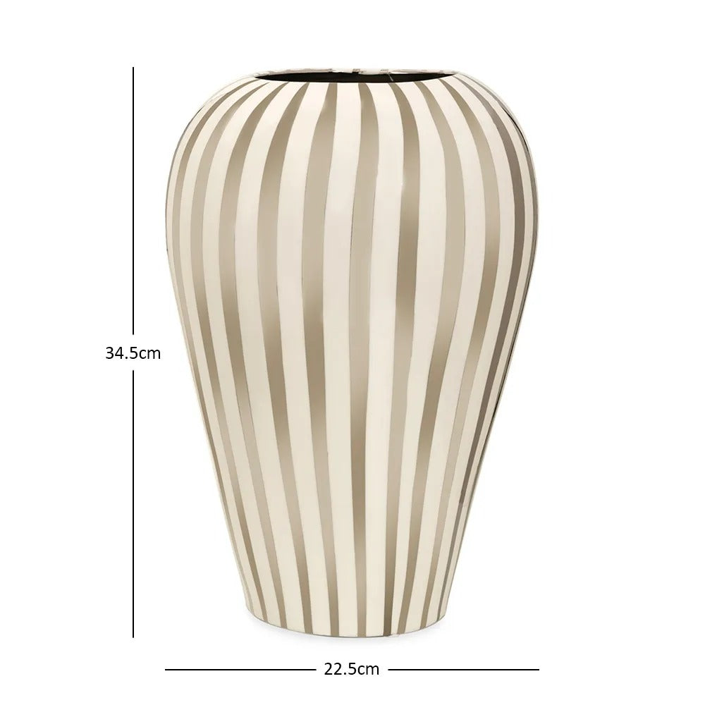Ribbon Ceramic Vase, White & Silver - 22x34 cm