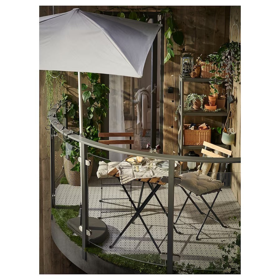 Tarno Table+2 chairs, outdoor, black/light brown stained