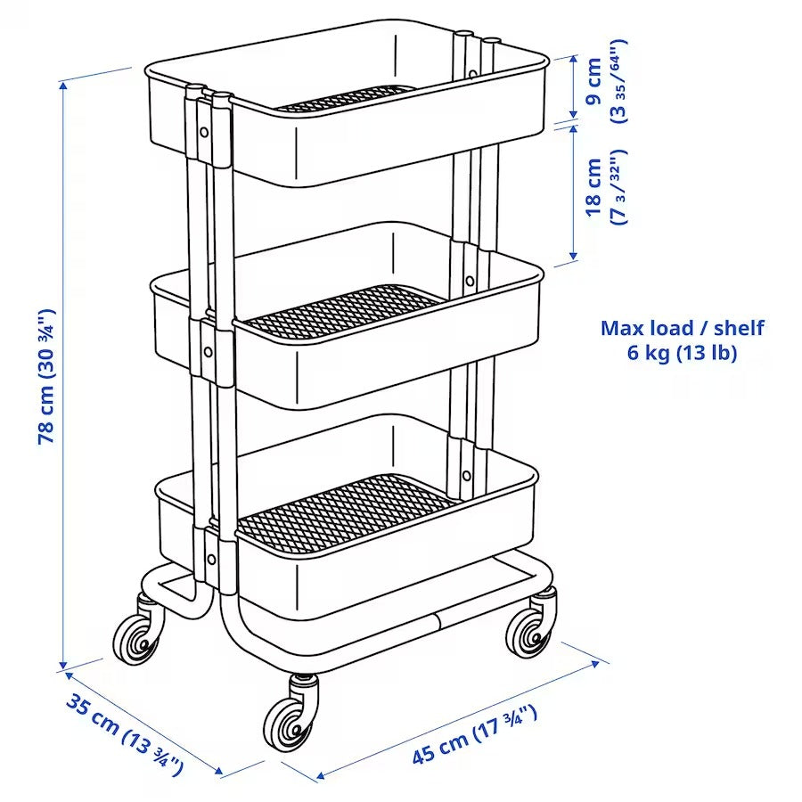 RASKOG Utility cart, yellow, 35x45x78 cm