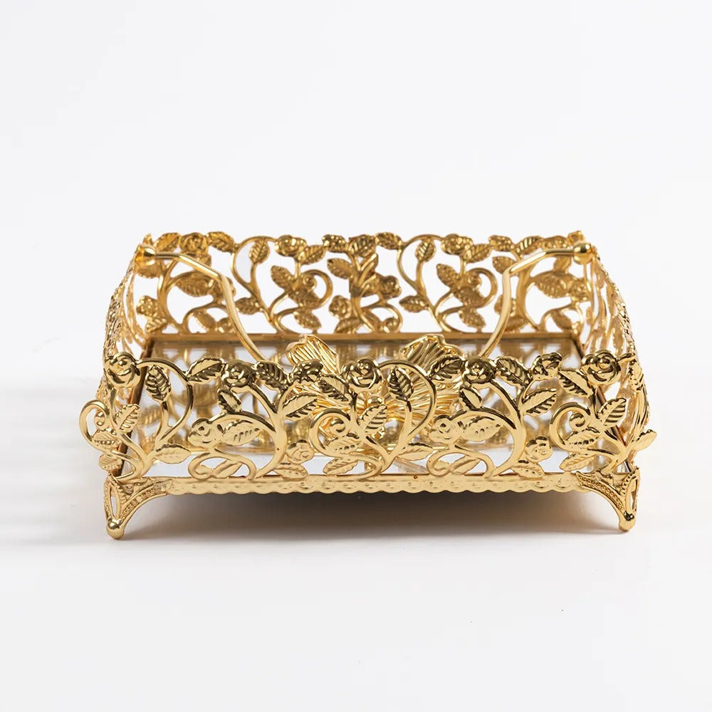 Roza Square Metal Butterfly Napkin Holder, Gold - 20x20 cm
