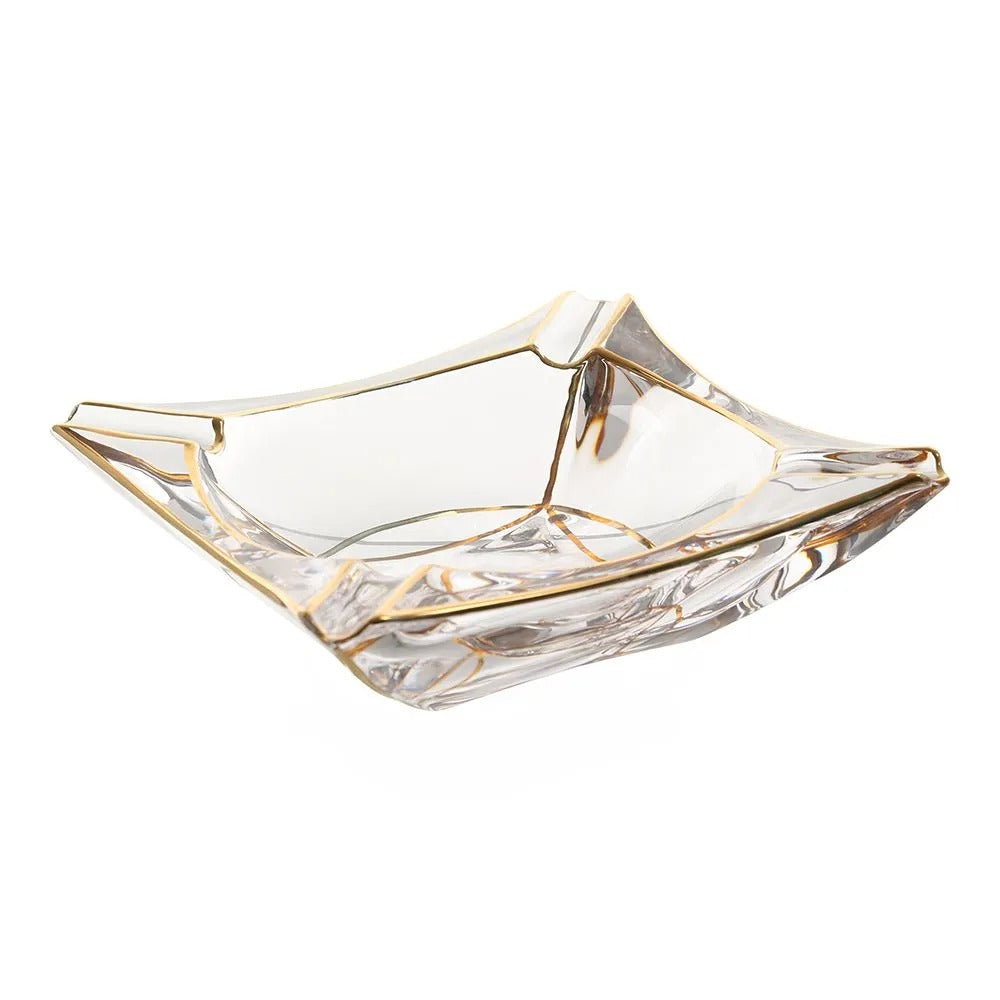 Thick Quad Cigar Ashtray, Clear & Gold