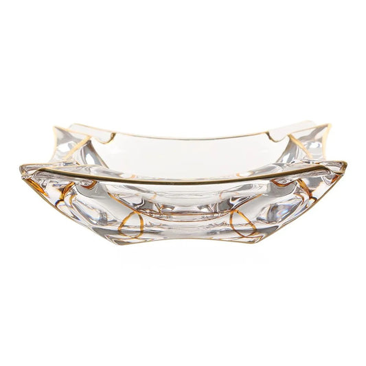 Thick Quad Cigar Ashtray, Clear & Gold