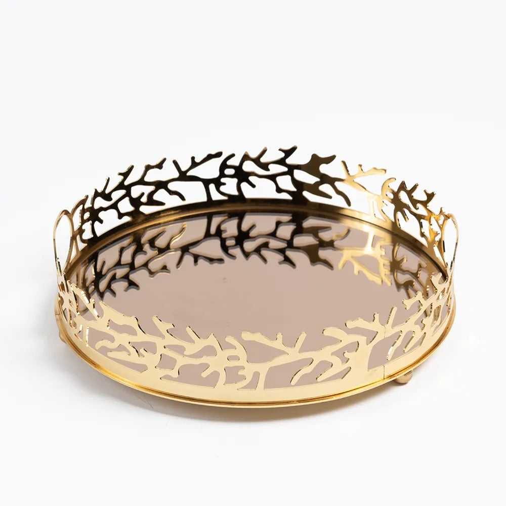 Mozaik Round Tray, Gold - 28 cm