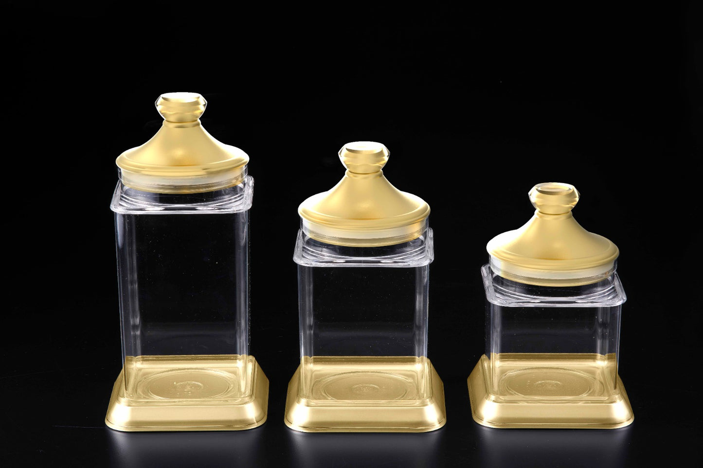Vague Acrylic Jar Fat Belly Color Gold Gold Transparent Acrylic Set Of 3