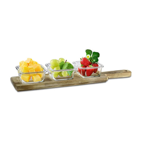 Harmony 3-Piece Glass Bowl with Bamboo Tray, Clear - 43.2x10x5 cm