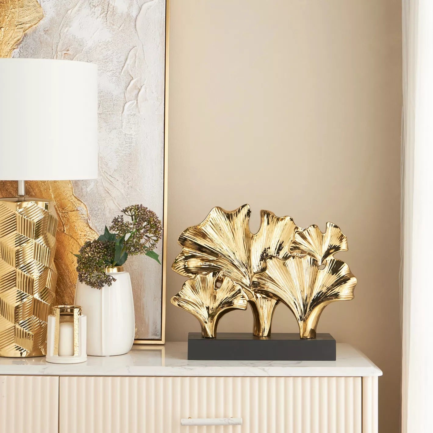 Gingko leaves on stand ceramic
