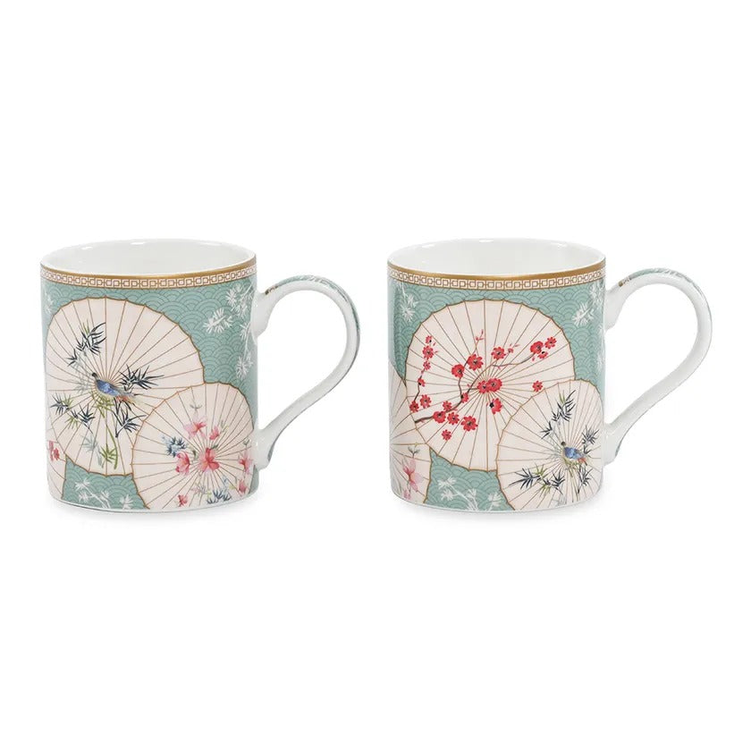 Oriental Dreams Mug, Green - Set of 2 Pieces, 350 ml