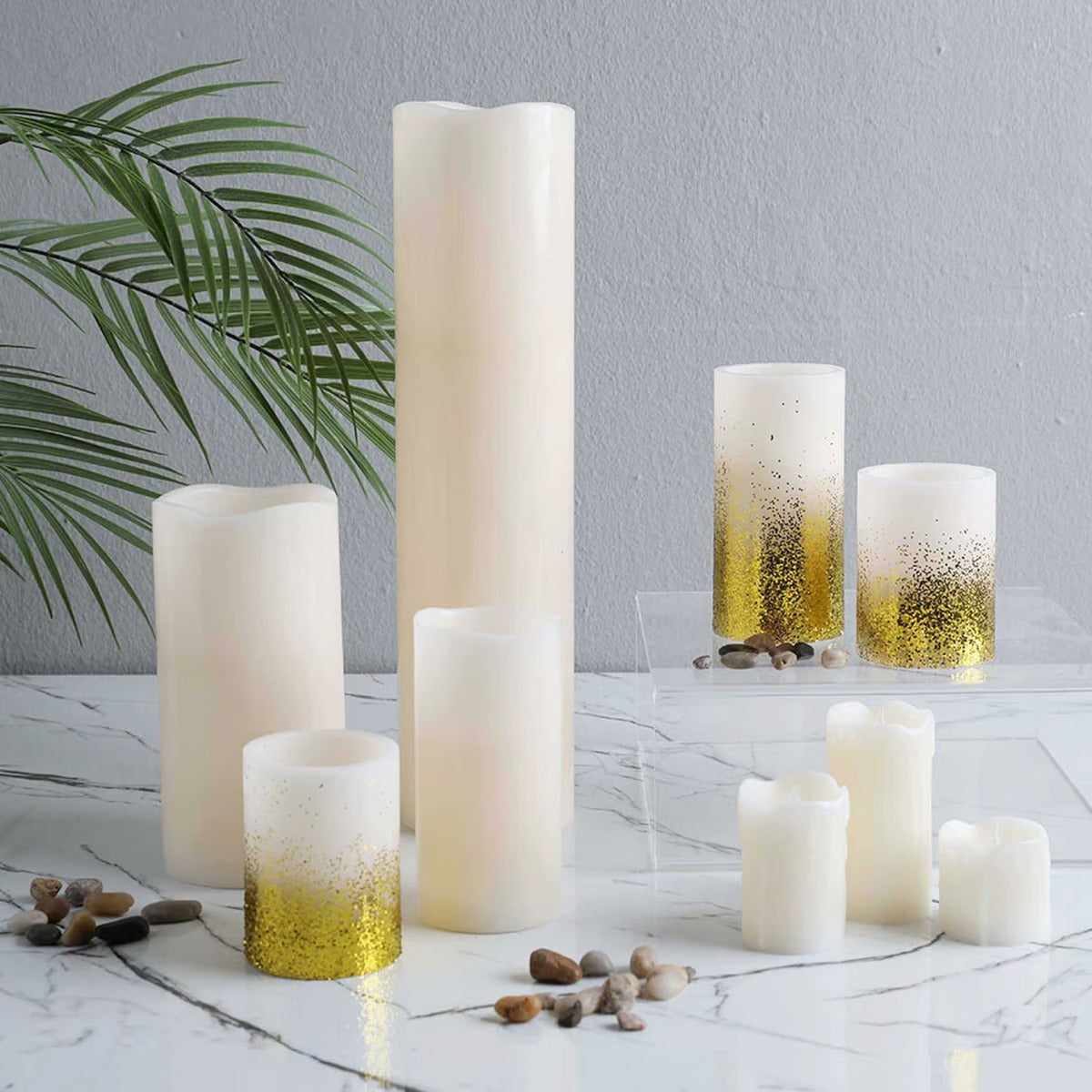 Sparkle Led Wax Pillar Candle Dia8x10cm - Gold