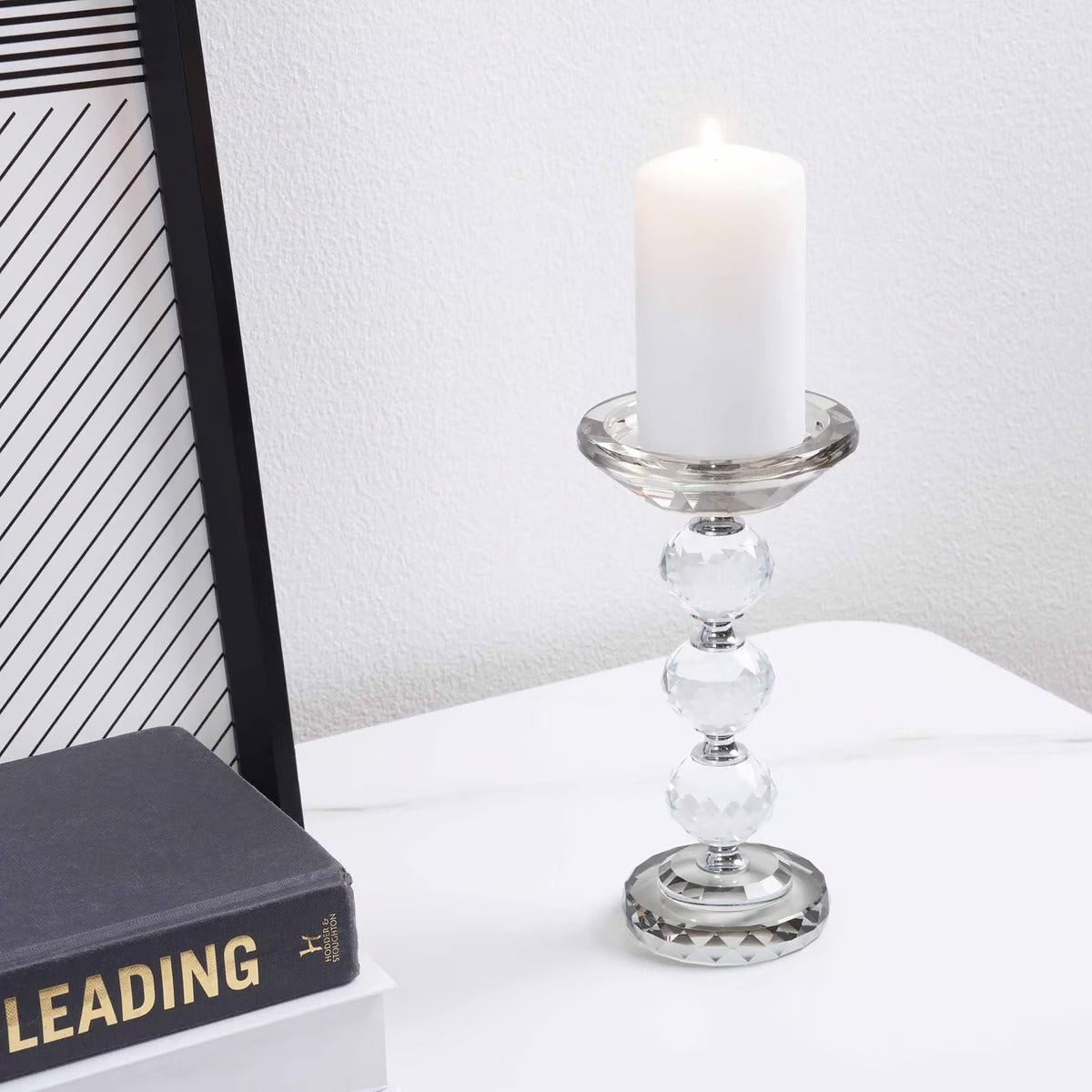 Crystal Candle Holder 10*10*19.5 Cm - Grey