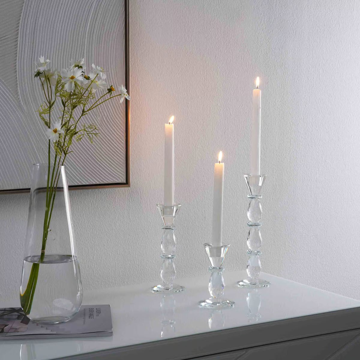 Crystal Taper Candle Holder 8x8x18cm- Clear