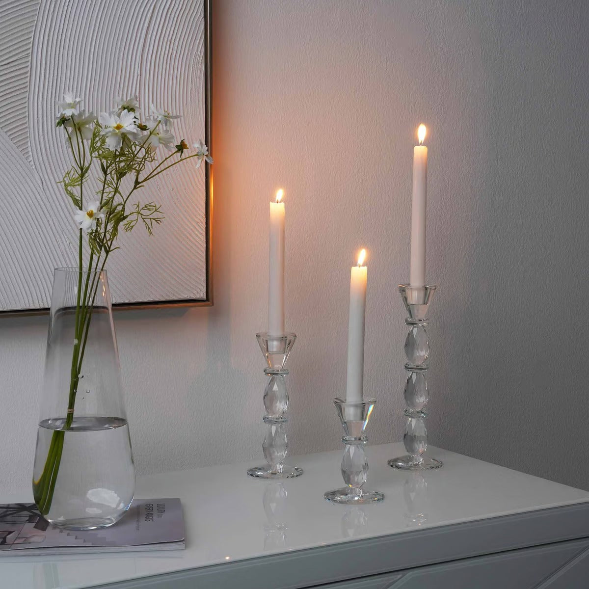 Crystal Taper Candle Holder 8x8x18cm- Clear