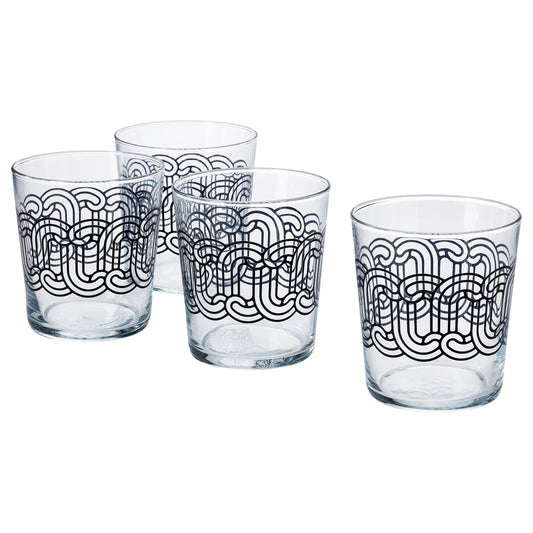 SOTRONN mug set, glass/black, 30 cl, 4 pack