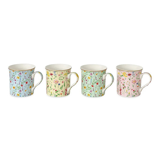 Meadow China Mugs, Multicolour - 300ml, Set of 4