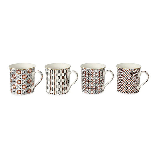 Geoethnic China Mugs, Multicolour - 300ml, Set of 4