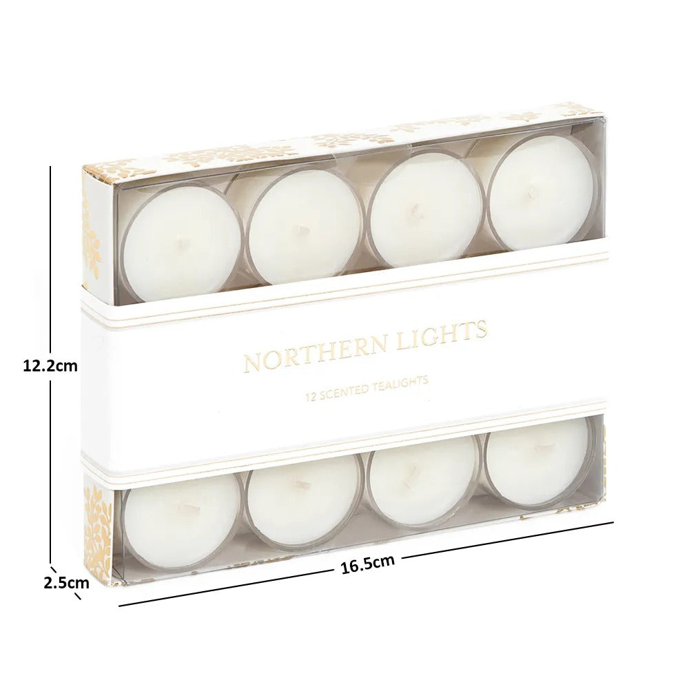 12-Piece Northern Light Tealight Candle Set, White