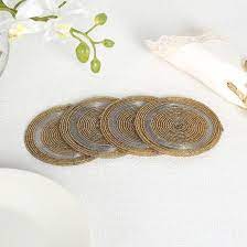 Andie Handcrafted Round Coaster, Gold – Set of 4