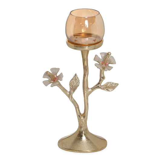 Hibiscus Candle Holder (Beige/Gold) Small