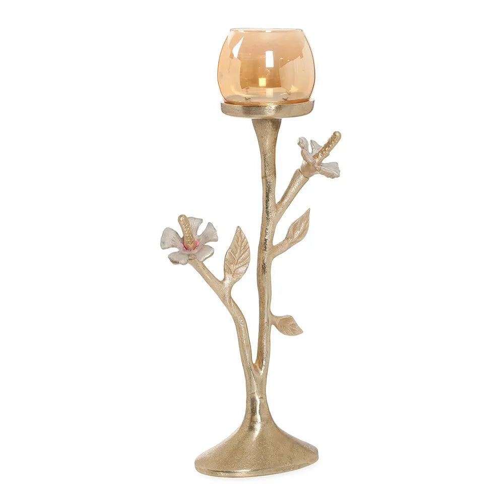 Hibiscus Candle Holder (Beige/Gold) Large