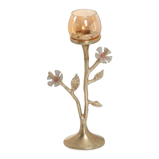 Hibiscus Candle Holder (Beige/Gold) Large