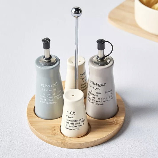 Oil and Vinegar Bottles with Salt and Pepper Shakers