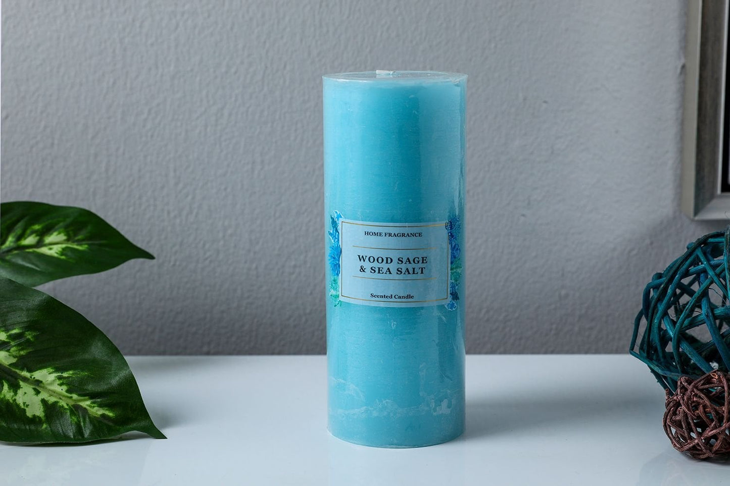 Wood Sage & Sea Pillar Candle (Blue)